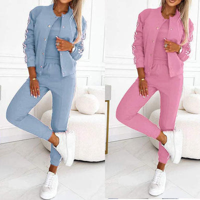 Women's three-piece baseball jacket and pants set