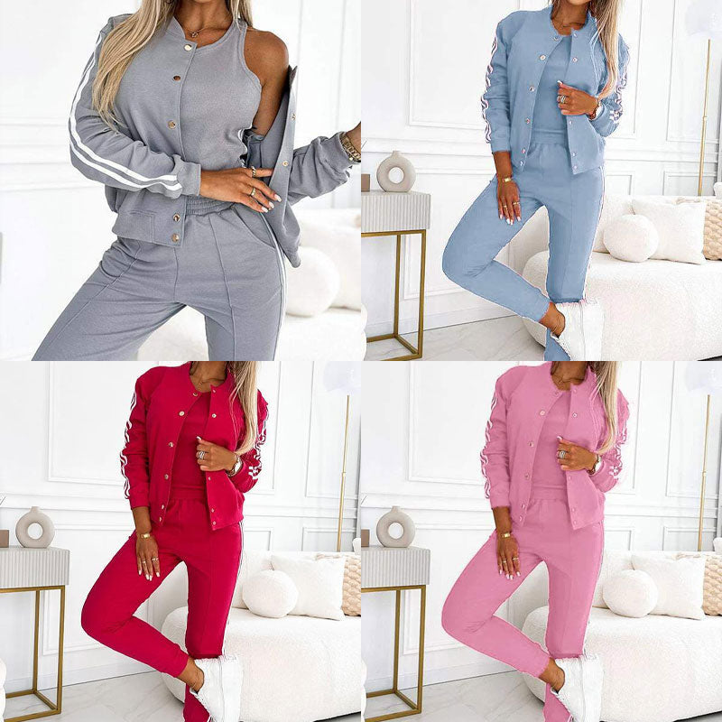 Women's three-piece baseball jacket and pants set