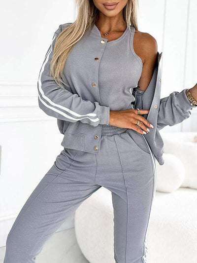 Women's three-piece baseball jacket and pants set