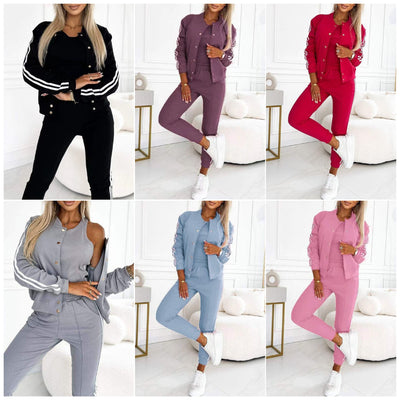 Women's three-piece baseball jacket and pants set