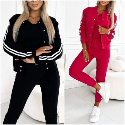 Women's three-piece baseball jacket and pants set