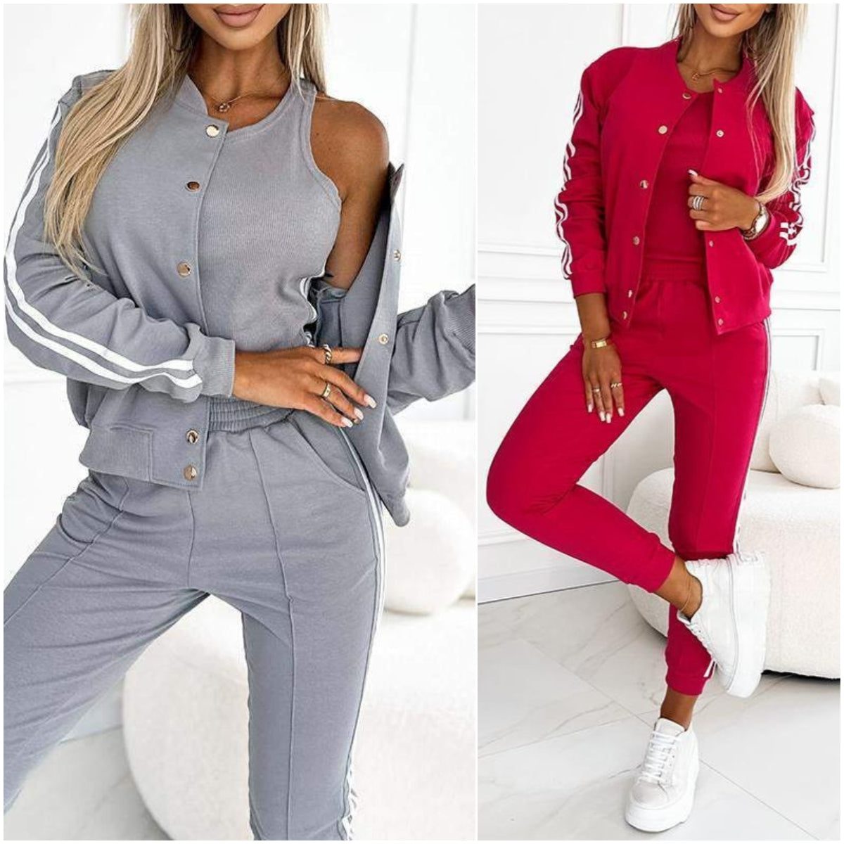 Women's three-piece baseball jacket and pants set