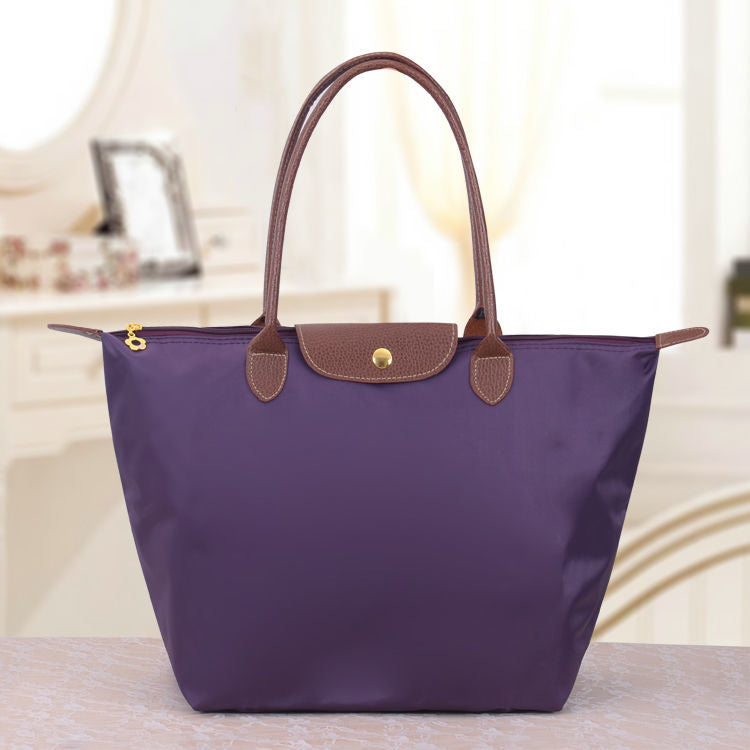 Purple - Foldable Tote Bag with Long Handles